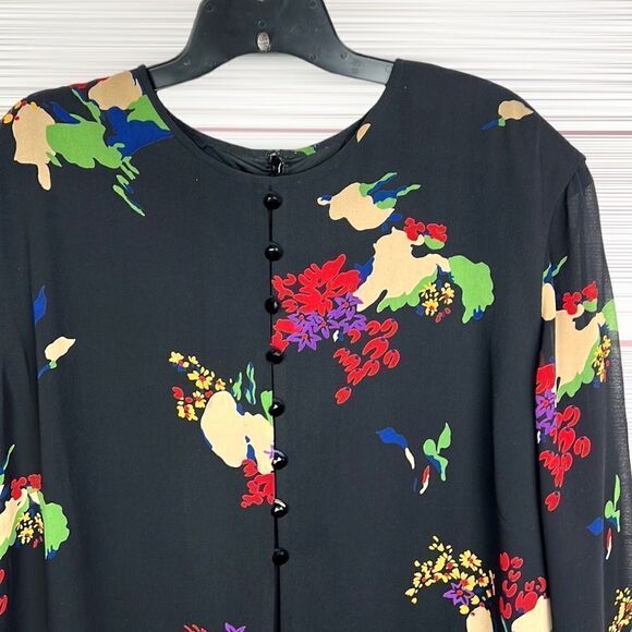 Evan Picone Vintage Silk Layered Black Shift Dress Midi, Sheer Sleeves size 20W - Picture 5 of 15